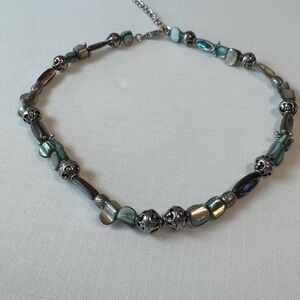 Elegant Silver Tone and Teal Beaded Necklace
